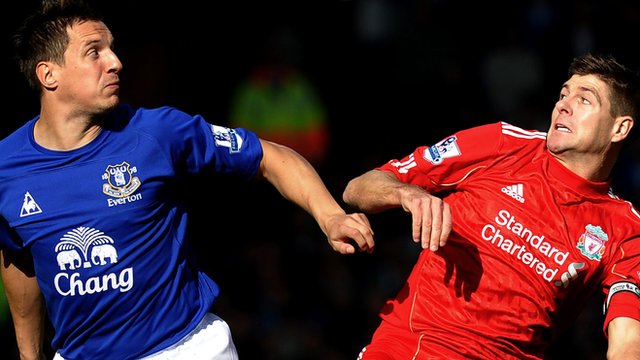 Everton's Phil Jagielka and Liverpool's Steven Gerrard