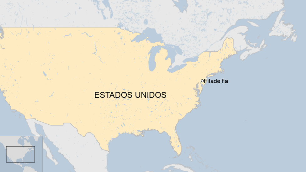 Mapa de Estados Unidos con señalización de Filadelfia