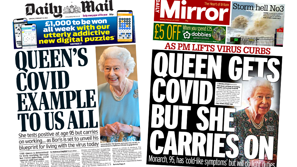 Newspaper Headlines Queen S Covid Example As Pm Lifts Virus Curbs c News