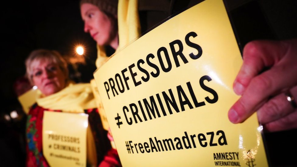 A protest at the Iranian embassy in Brussels, in support of Ahmadreza Djalali, 14 December 2017