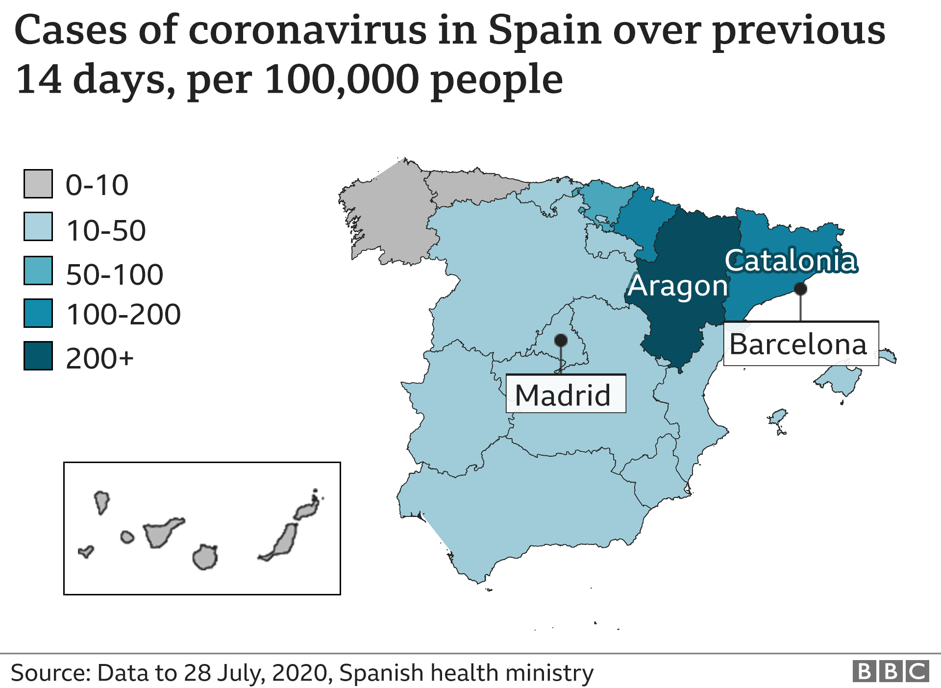 Карта коронавирусных инфекций в Испании