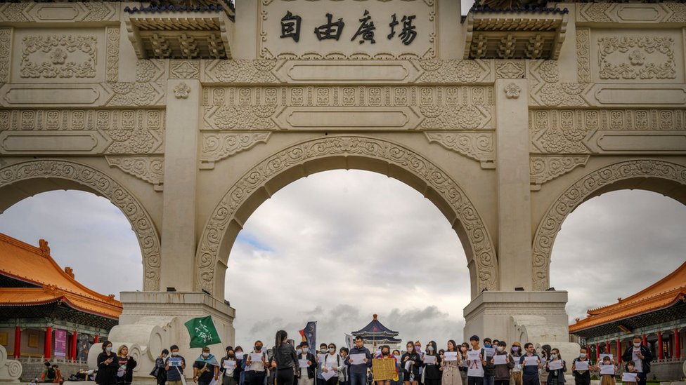2022/12/04: People gather in front of Chiang Kai Shek Memorial Hall in support to the students and protesters in China PRC who have been protesting against dictatorial laws and rules imposed to them by the Chinese government.
