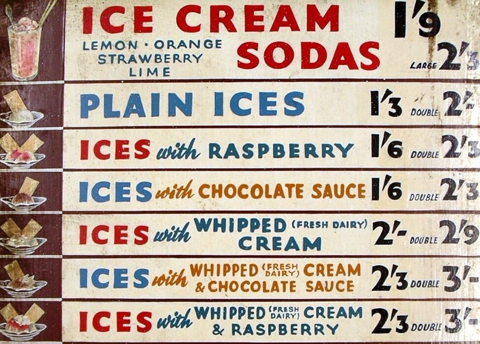 Старое меню мороженого