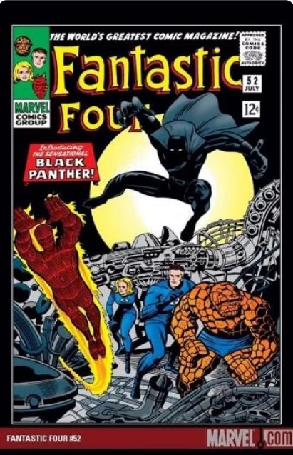 На обложке «Фантастической четверки» говорится: «Представляем сенсационную Черную пантеру», когда персонаж прыгает в поле зрения.