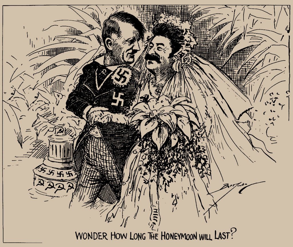 A 1939 cartoon in The Washington Star depicted the pact between Hitler and Stalin, wondering 'how long the honeymoon will last?'