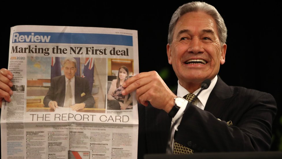新西蘭副總理兼外長彼得斯（Winston Peters）在奧克蘭主持新西蘭優先黨競選誓師（19/7/2020）