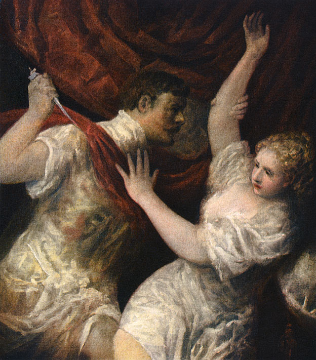 "Lucrecia y Tarquinio", circa 1560, del pintor italiano del Renacimiento Tiziano.