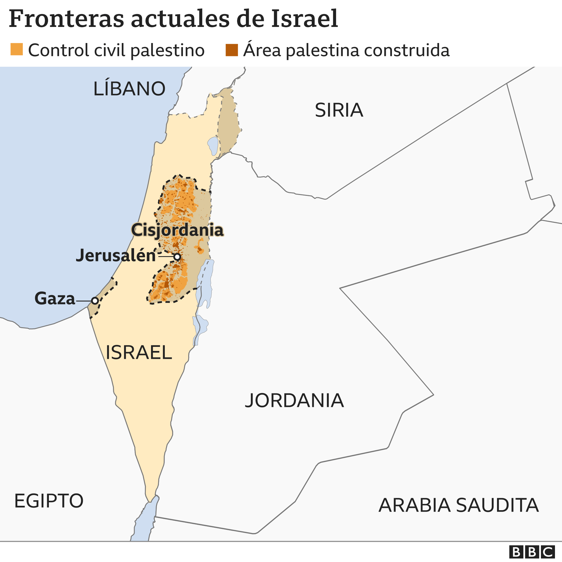 Mapa 6: fronteras actuales de Israel