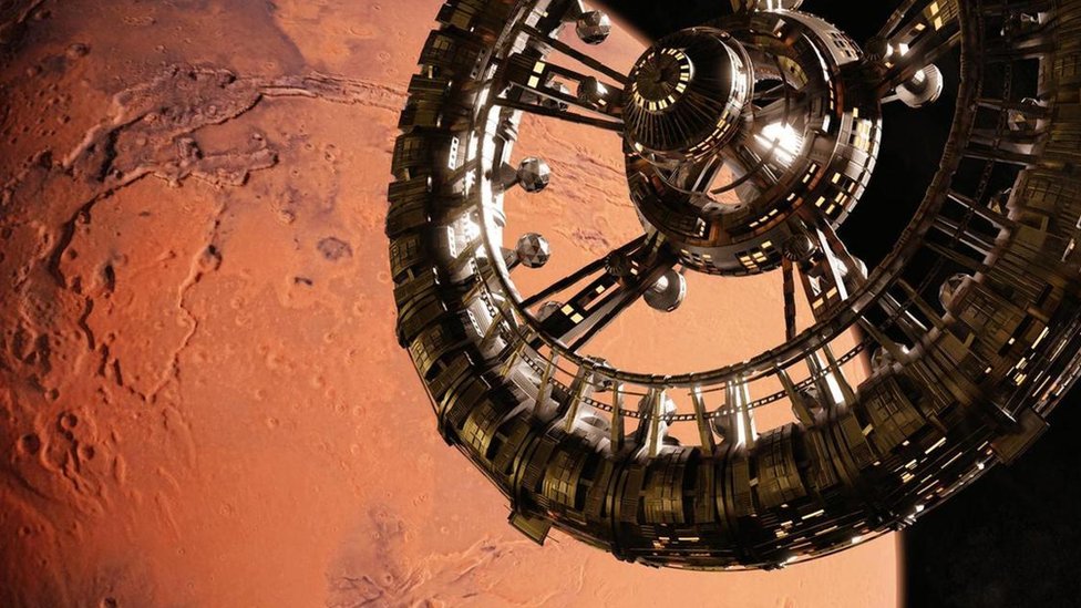Estación espacial cerca de Marte