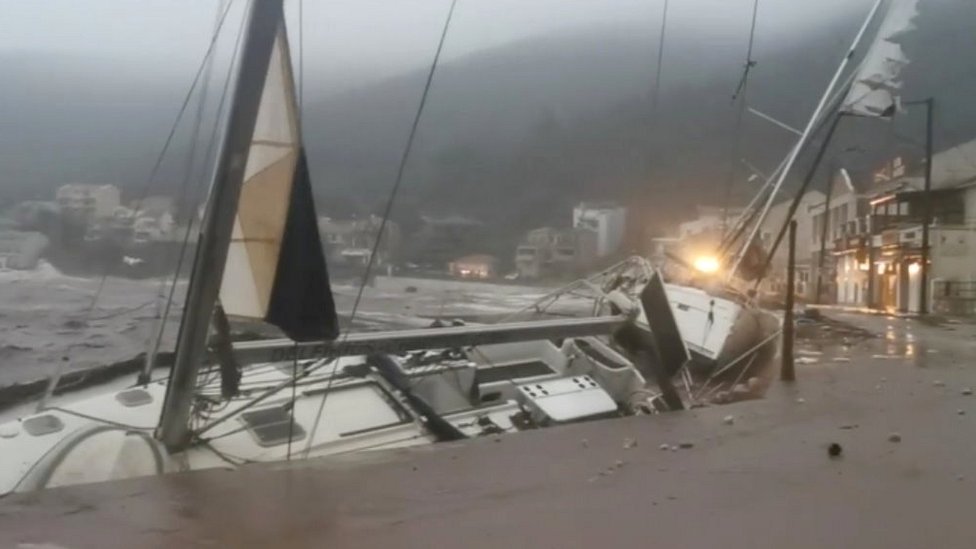 Boat battered by medicane in Kefalonia, Greece, 18 Sep 20
