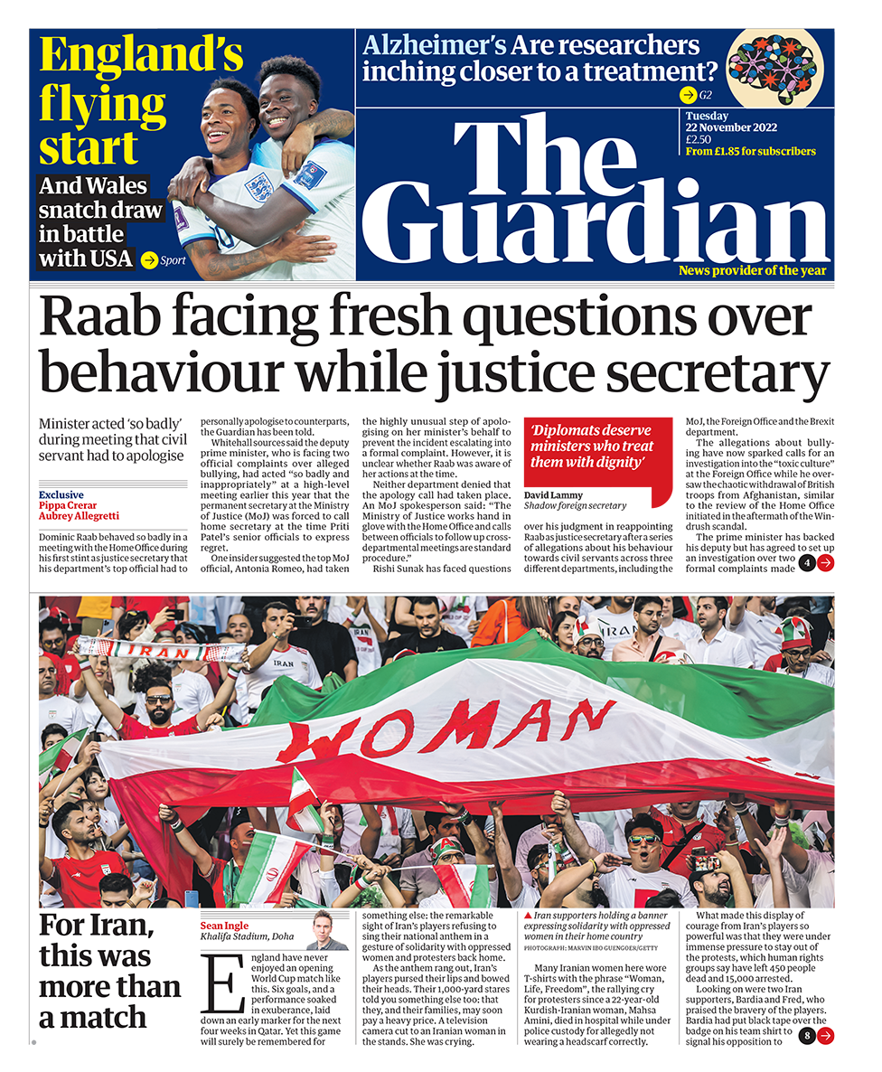 The headline in the Guardian reads: 
