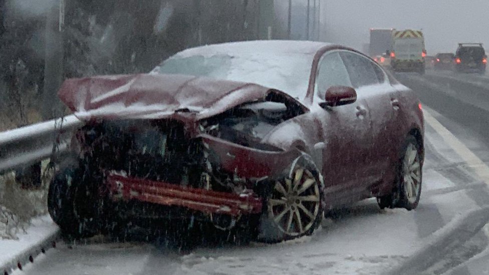 Smashed car on M62