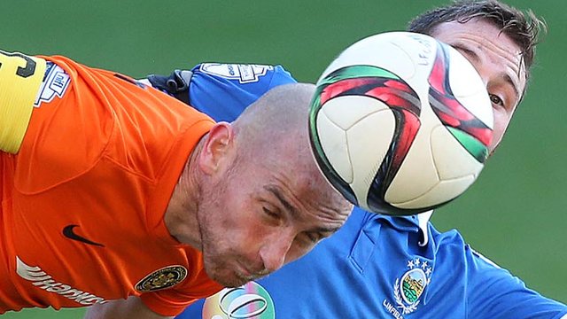 Action from Linfield against Carrick Rangers
