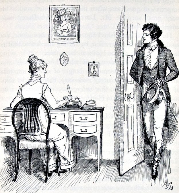 Incluso en dinero de hoy, sólo teniendo en cuenta la inflación, era buen partido. (Dibujo de Hugh Thomson (1860-1920); Lilly Library, Indiana University) Dibujo de Hugh Thomson (1860-1920); Lilly Library, Indiana University