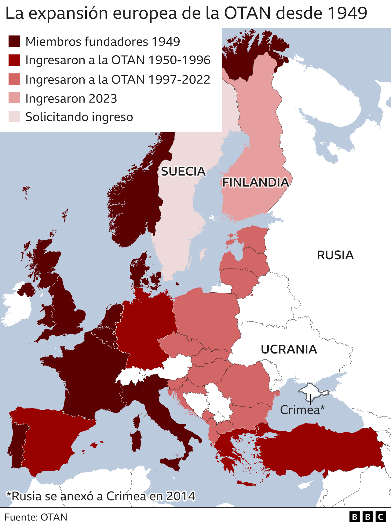 Mapa de la expansión de la OTAN en Europa