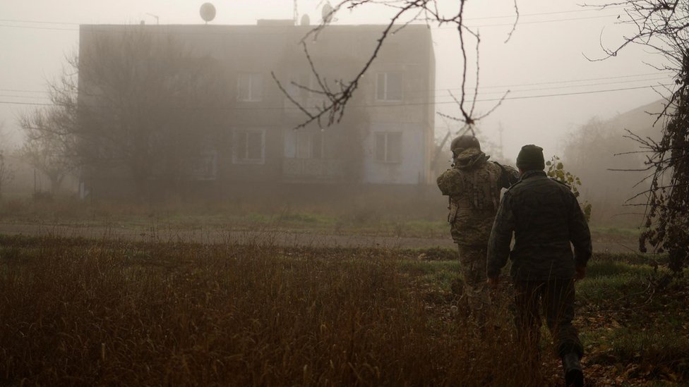 Soldiers in recaptured city near Kherson