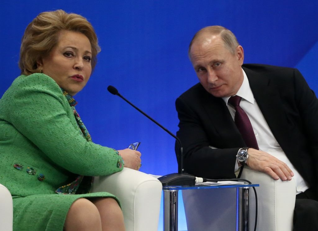 Valentina Matviyenko e o presidente da Rússia, Vladimir Putin