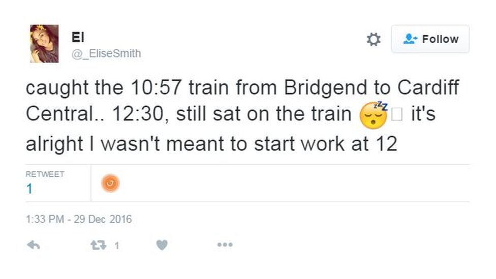 Твиттер железнодорожного пассажира о задержках на линии в Кардиффе