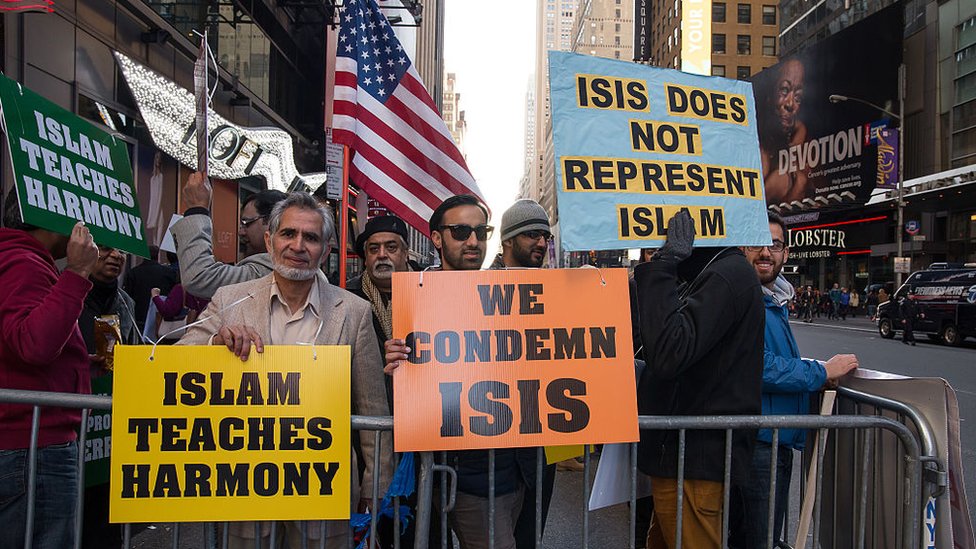 Manifestación de musulmanes en Nueva York en contra del autodenominado Estado Islámico.