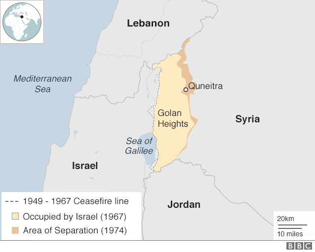 Карта с изображением Израиля, Ливана и Сирии