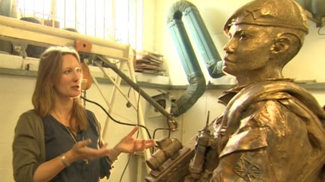 Rebecca Hawkins with Gurkha sculpure