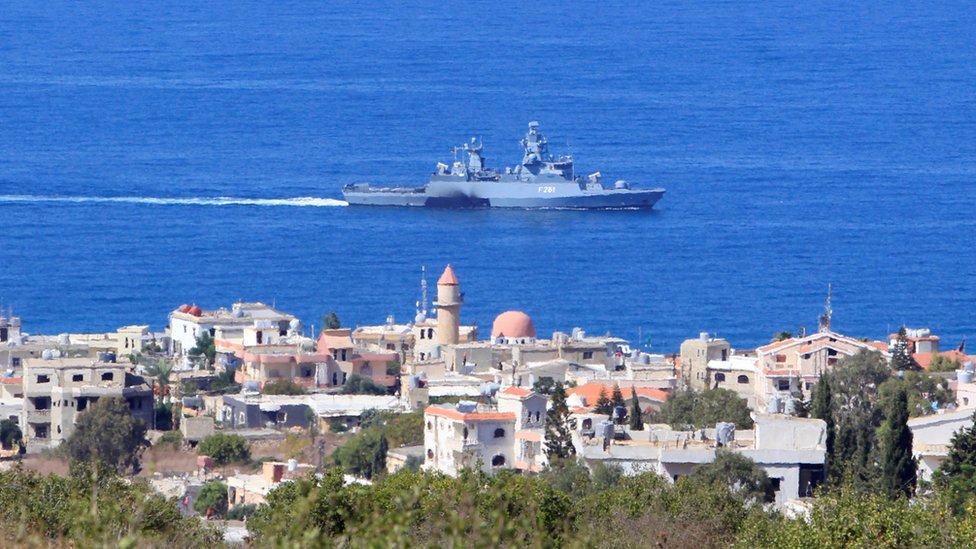 Военный корабль Временных сил Организации Объединенных Наций в Ливане (ВСООНЛ) изображен в Средиземном море у южного ливанского города Накура (14 октября 2020 г.)