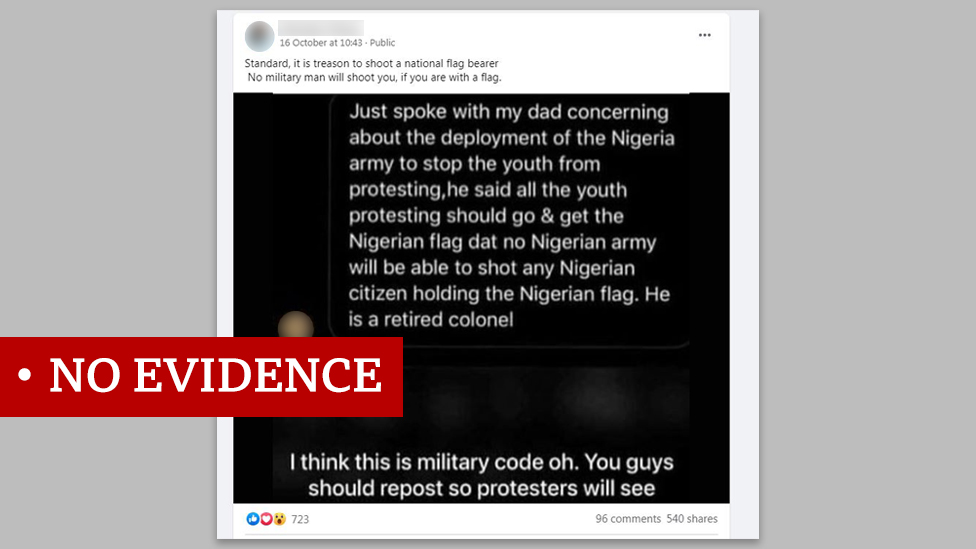 Screen shot of Facebook post labelled misleading