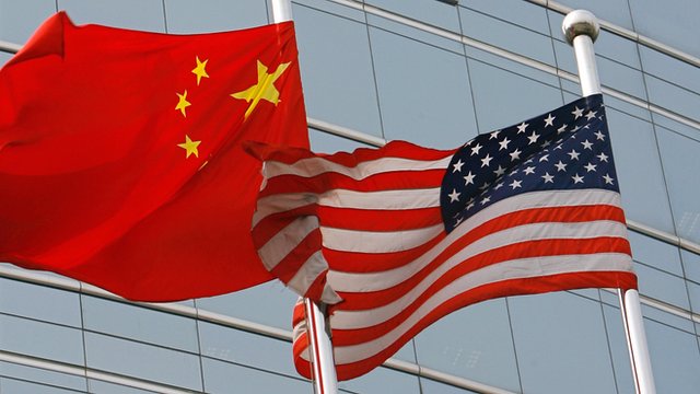 Chinese and US flags