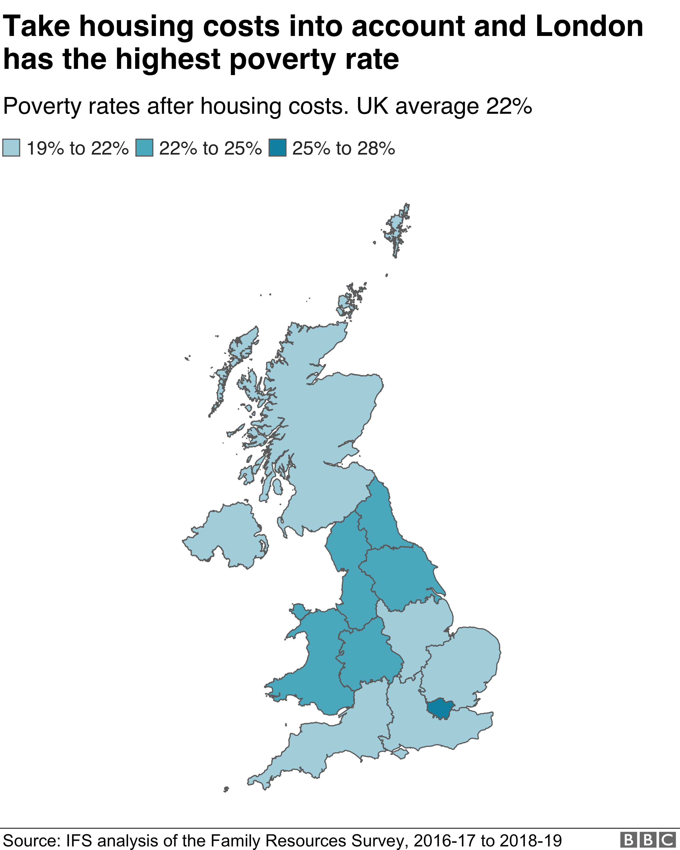 Карта уровня бедности в регионах Великобритании