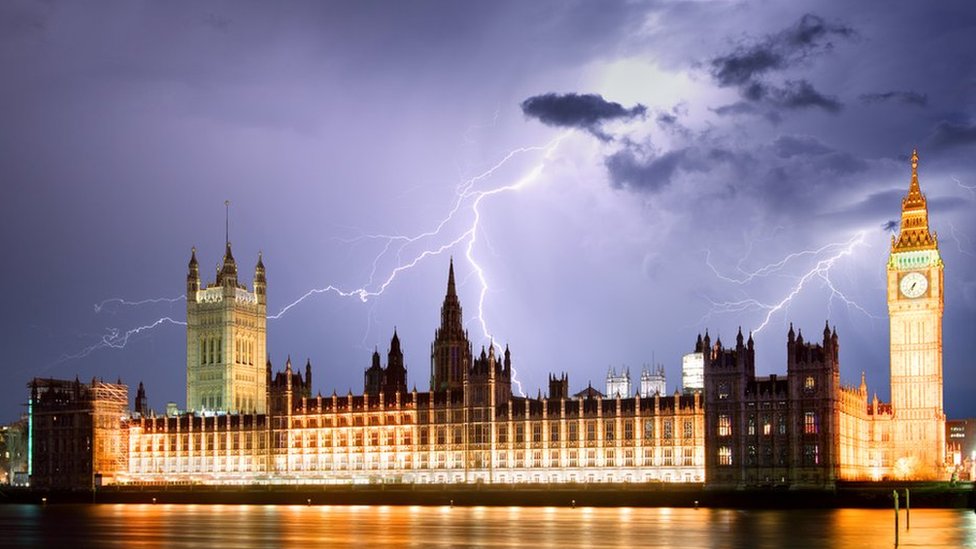 Здание парламента во время грозы