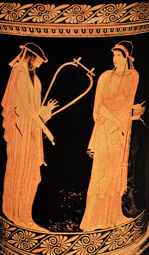 Los poetas Alceo y Safo en una cerámica.