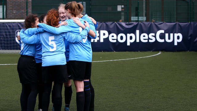 A women's team talk during the FA People's Cup