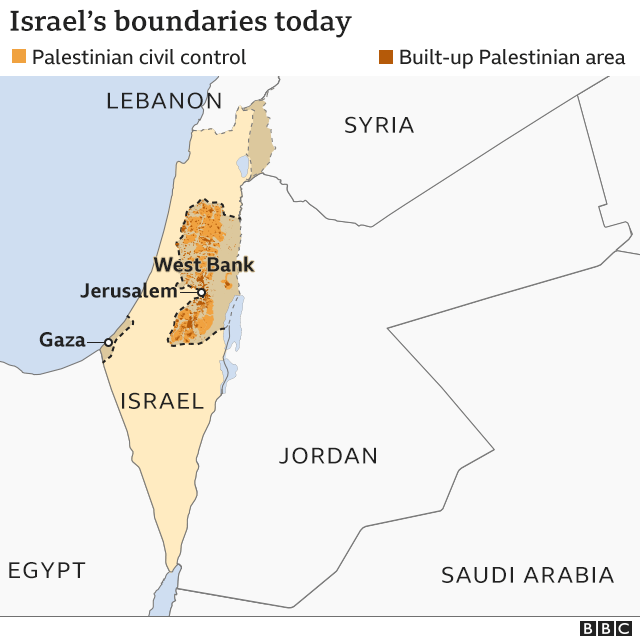 Map of Israel's boundaries today