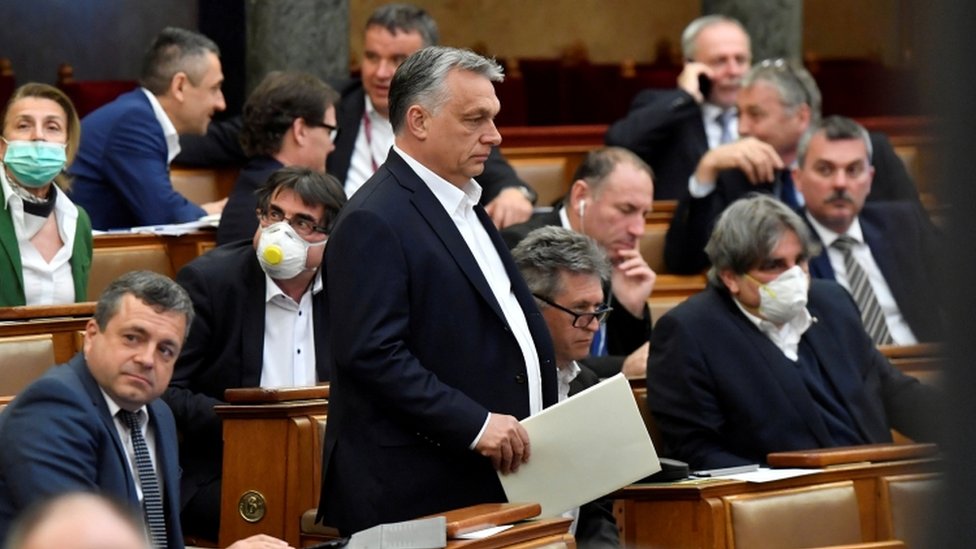 Mr Orban appeared in parliament on 20 March ahead of the vote the government special powers