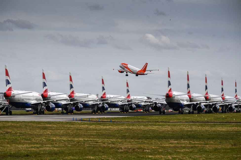 На взлетно-посадочной полосе в аэропорту Глазго приземлился парк самолетов BA