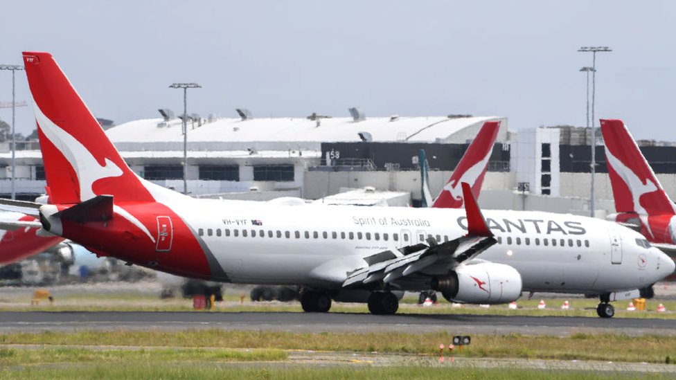 A Qantas plane at an airport in Sydney, Australia, 18 November 2020