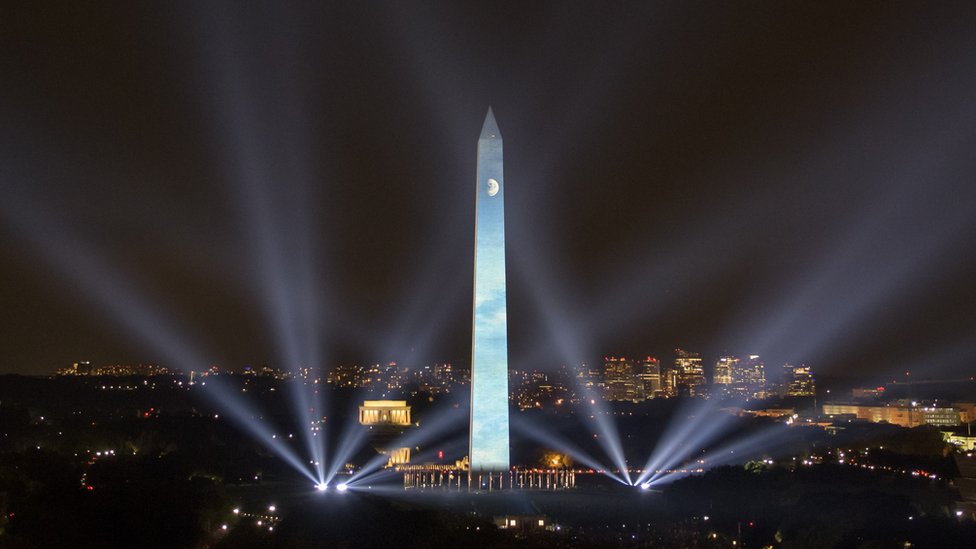 The 50 year anniversary of the Apollo 11 mission with NASA astronauts Neil Armstrong, Michael Collins, and Buzz Aldrin is celebrated in a 17-minute show, Apollo 50: Go for the Moon which combined full-motion projection-mapping artwork on the Washington Monument and archival footage to recreate the launch of Apollo 11