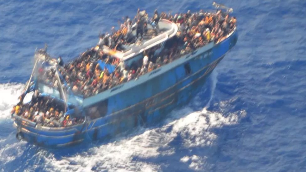 The overcrowded vessel which later sank off the coast of Greece