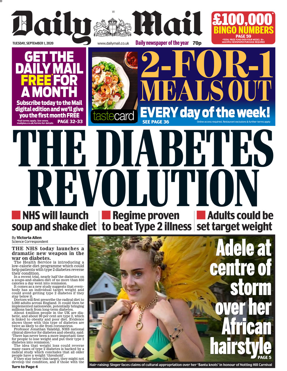 Front page of the Daily Mail