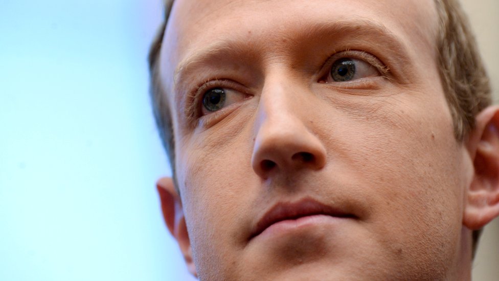 Facebook Chairman and CEO Mark Zuckerberg is seen in extreme close-up