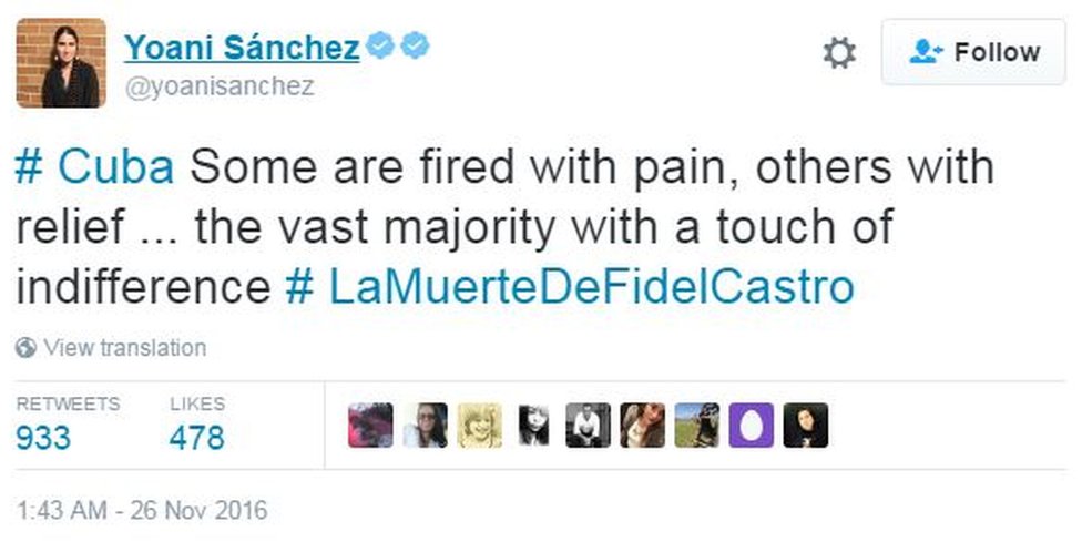 В Twitter кубинец Йоани Санчес признал смешанные эмоции на острове