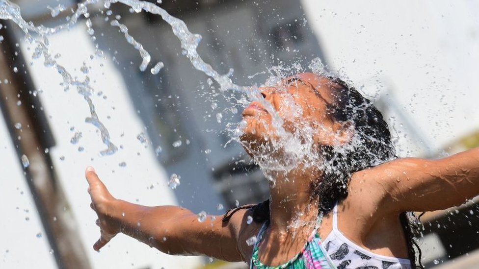 A girl cools down in Richmond, British Columbia