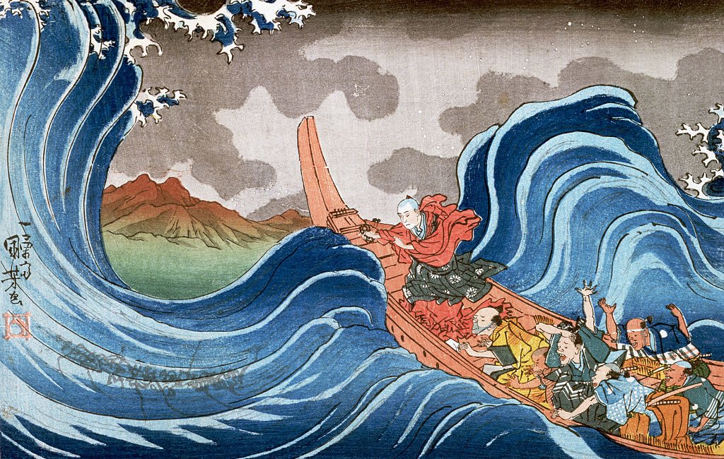 "Sobre las olas en Kakuda, en el camino a la Isla de Sado", de Utagawa Kuniyoshi (1836).