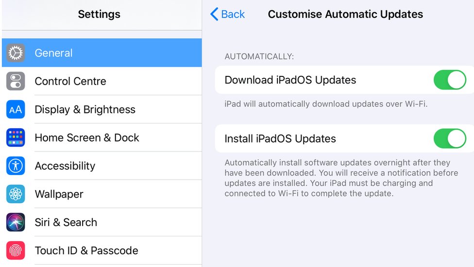 iPadOS update settings