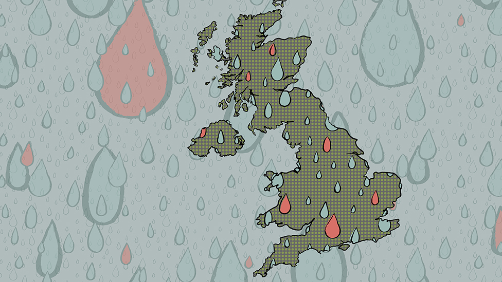 Mapa de Reino Unido con imágenes gráficas de gotículas