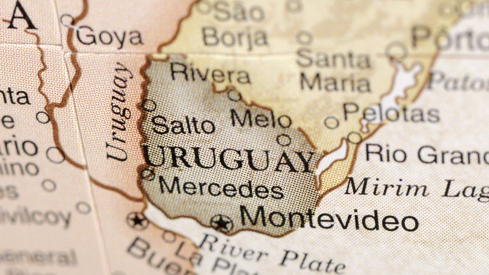 Mapa donde se ve Uruguay.