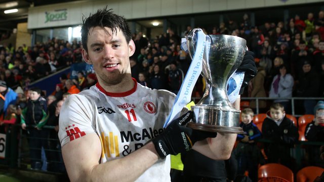 Mattie Donnelly of Tyrone lifts the McKenna Cup