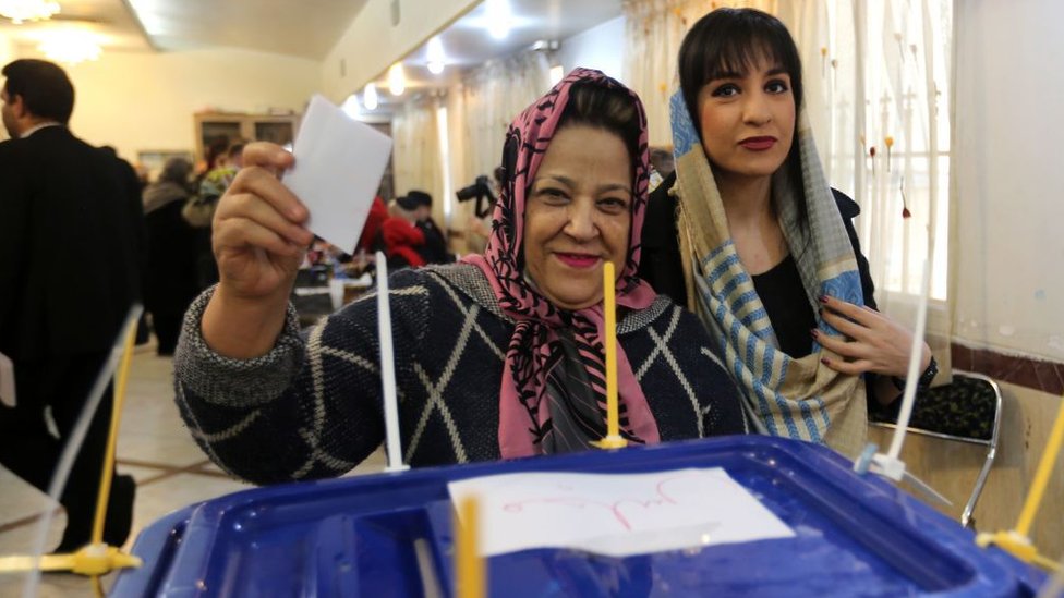 Women cast their votes at a polling station in Tehran, Iran, during parliamentary elections (20 February 2020)