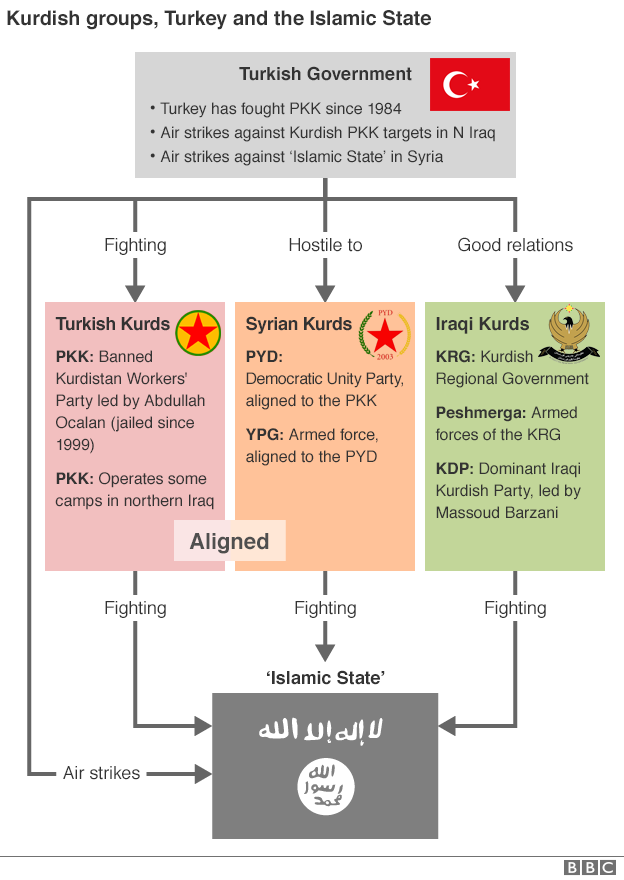 Графика: курдские группы, Турция и Исламское государство