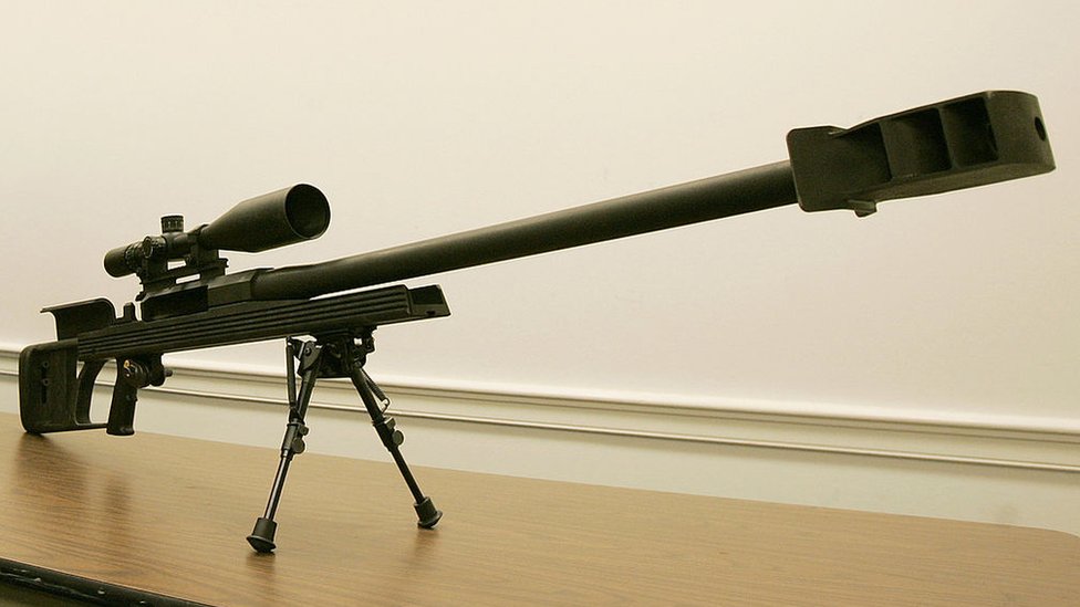 Este fusil Barret .50 fue expuesto en una conferencia de prensa en el Capitolio, Estados Unidos, en 2005. Fusil Barret